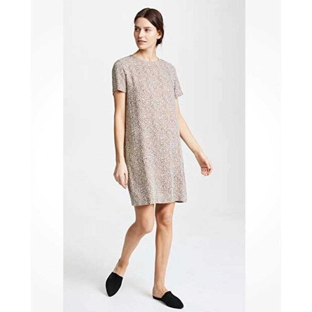 Jenni Kayne Shift Mini Dress MEDIUM Leopard Round Neckline Tee MADE IN USA